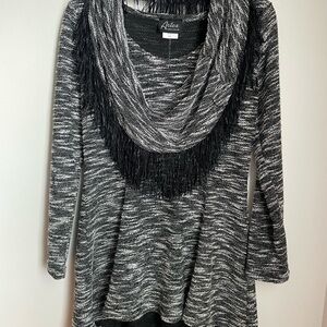Arlene Black and Gray Women's Cowl Neck Sweater 2 piece removable cowl